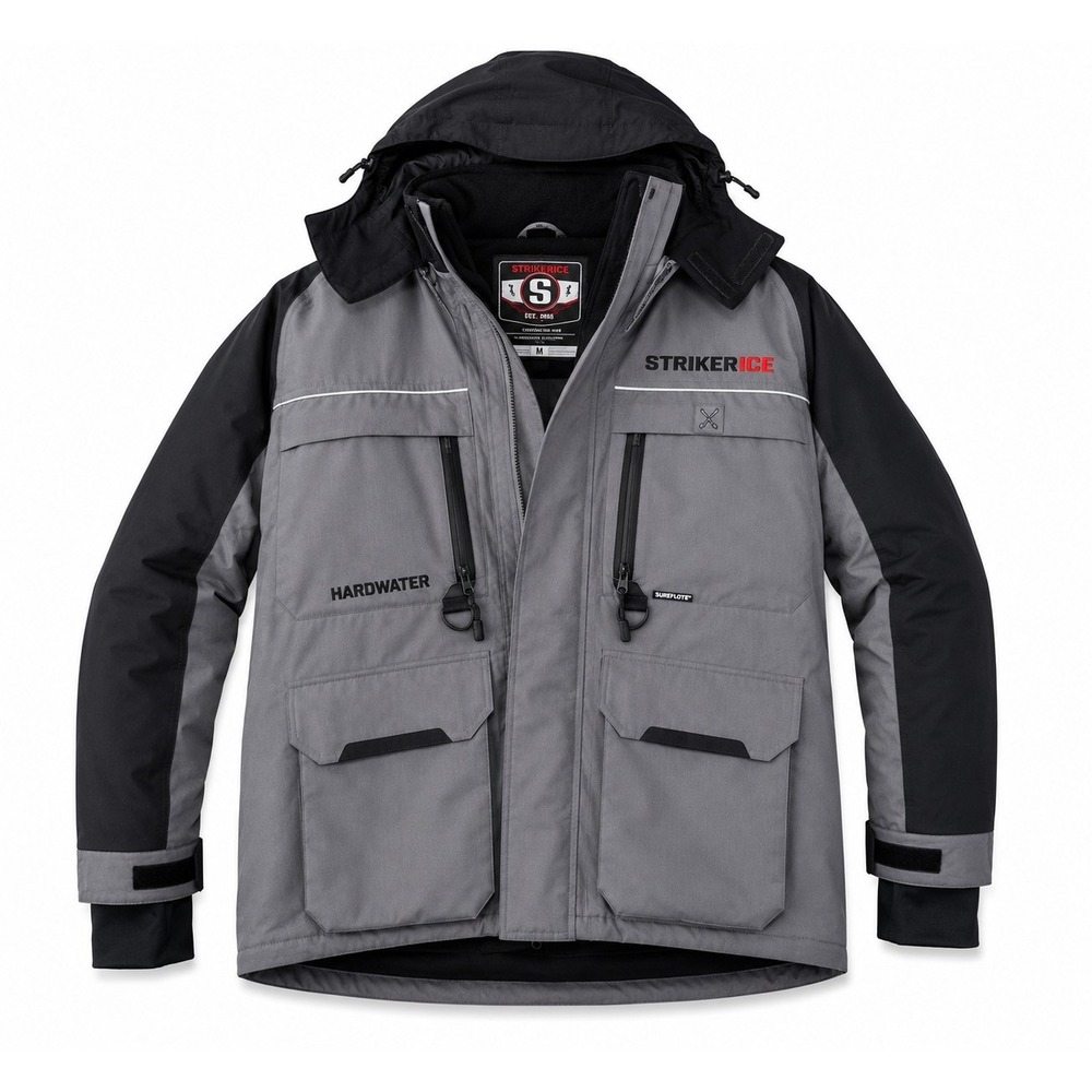 StrikerICE Hardwater Jacket Mens M Gray Black Sureflote Fishing Ice Coat